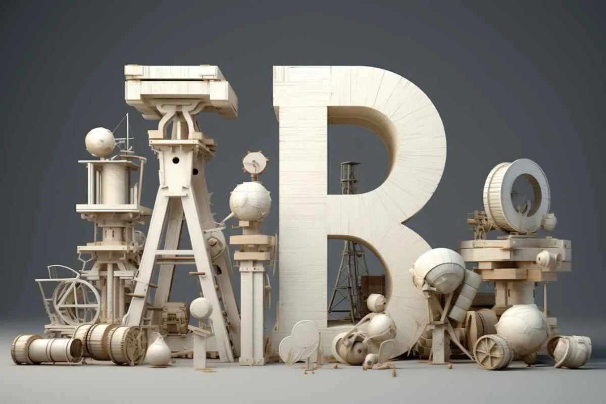 Mechanical components forming the letter "B," symbolizing industrial innovation and the use of B Acronyms in engineering such as Building Information Modeling and Building Management Systems. B Acronyms and Abbreviations