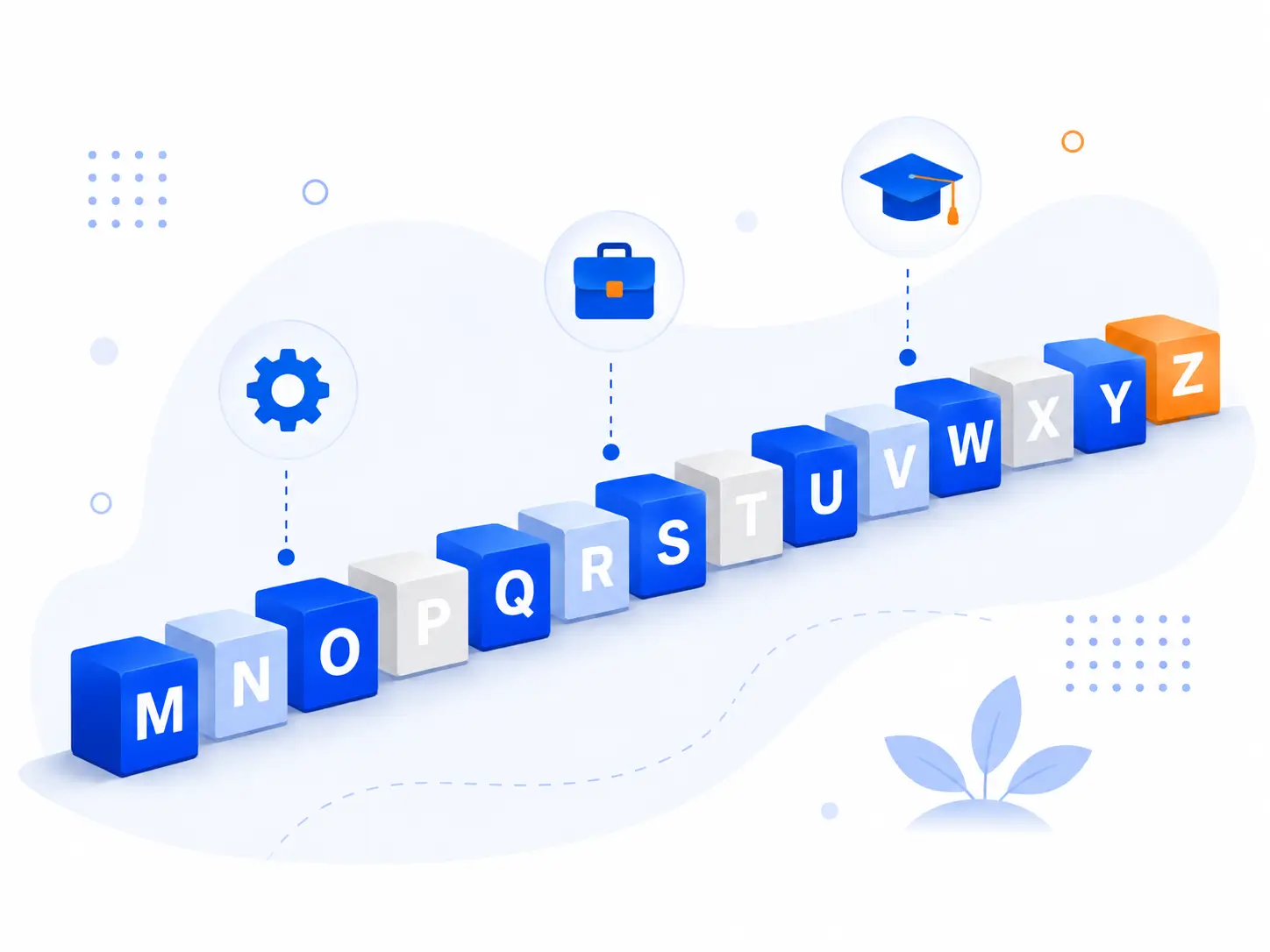 Full Forms A to Z alphabet blocks from M to Z with technology business and education icons