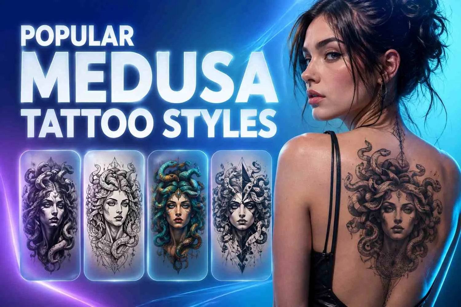 "Popular Medusa tattoo styles featuring detailed designs inspired by Greek mythology"