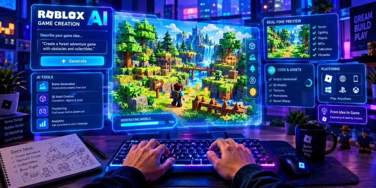 Roblox AI game creation across mobile, browser, console, and PC platforms