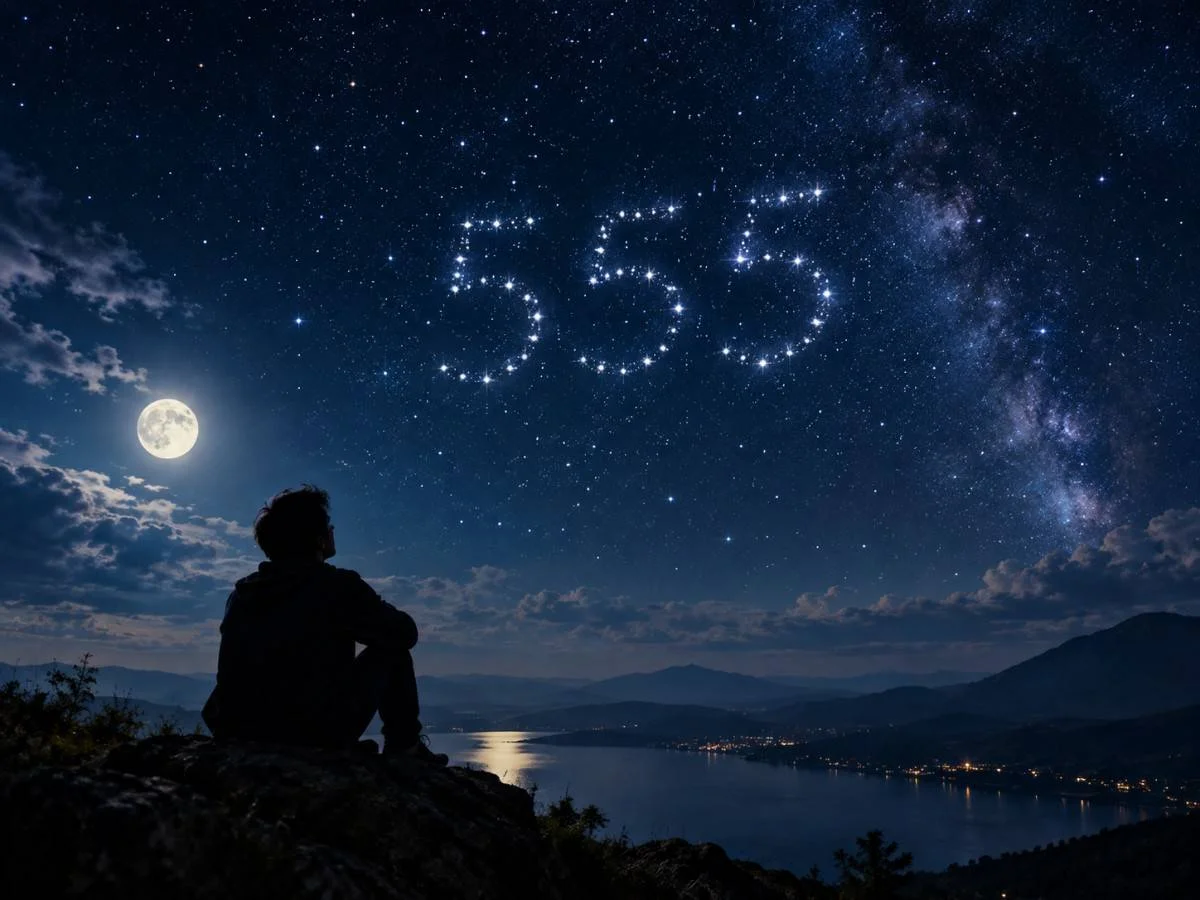Person under starry sky reflecting on 555 meaning
